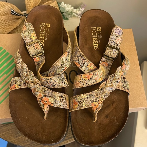 White Mountain Shoes - White Mountain Braided Multicolor Print Footbed Sandals - Brown Base